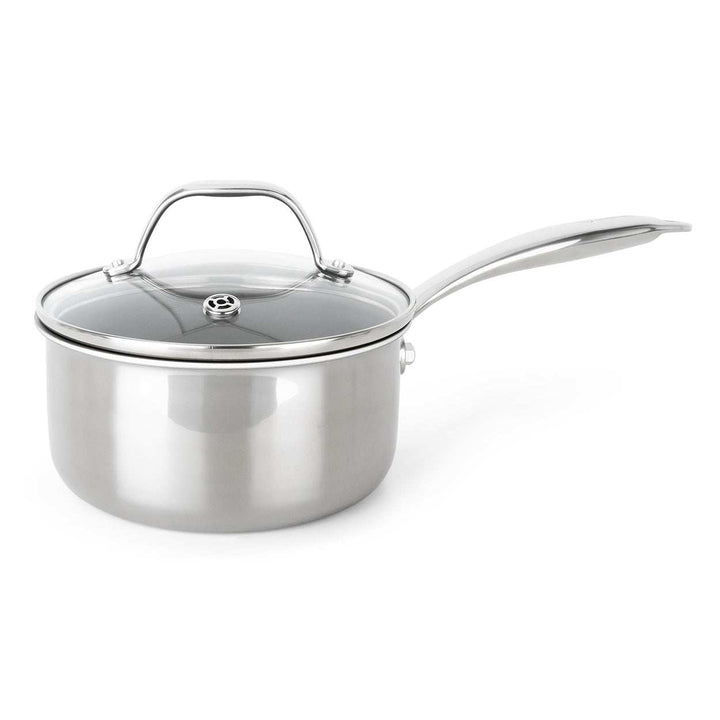 DotShield Steelpan 16cm met glazen deksel, PFAS-vrij en antiaanbaklaag van natuurlijk kwartszand.