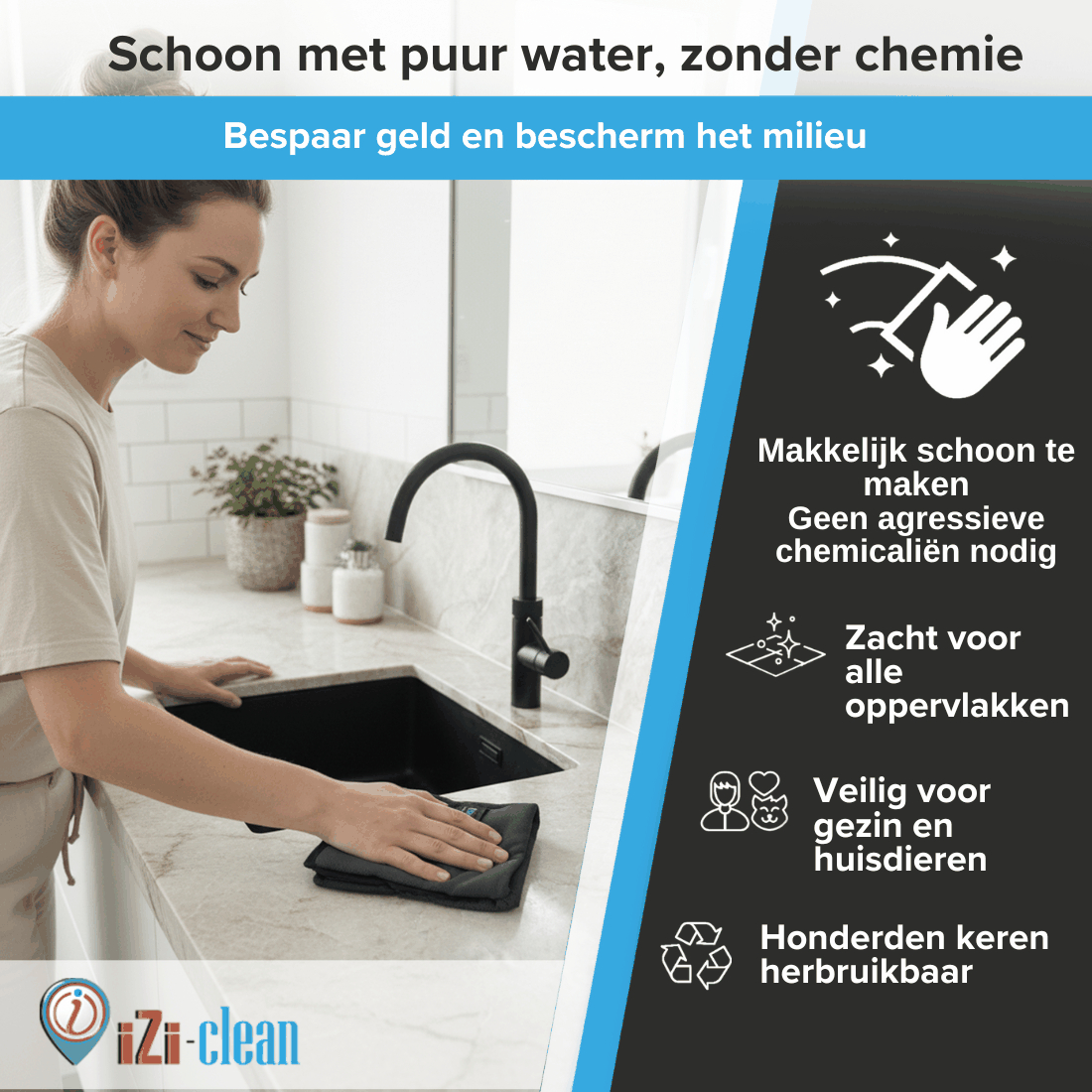 Vrouw gebruikt duurzame Droogdoek S 30x40 cm voor milieuvriendelijke schoonmaak zonder chemie