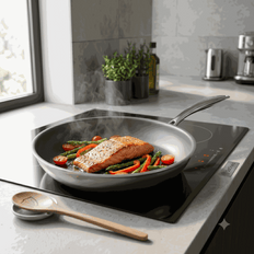 Zalm met groenten in de DotShield koekenpan op inductie