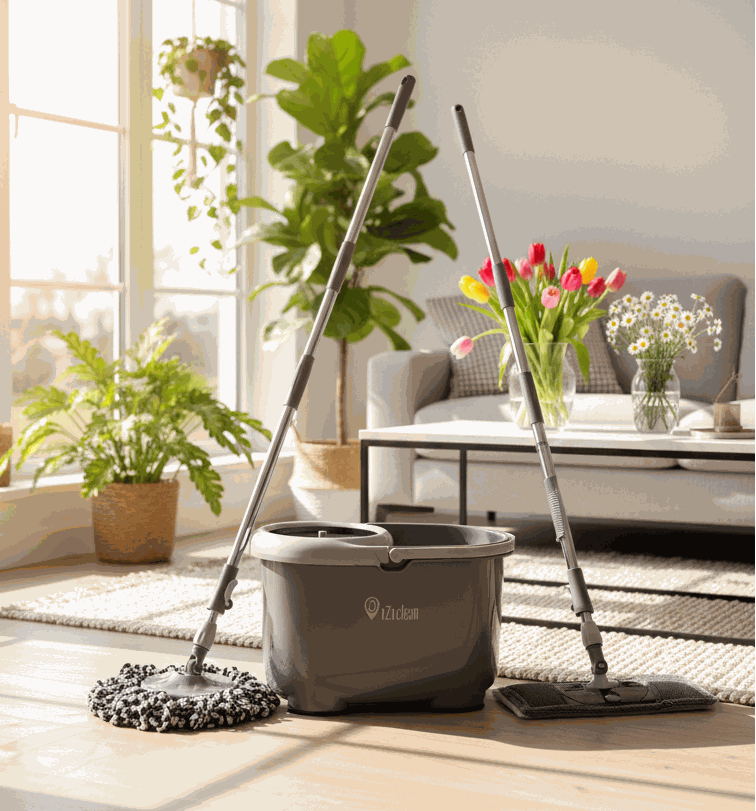 Turbo Twin Mop compleet bundel met dweilset, microvezeldoeken en wielset voor centrifuge-emmer