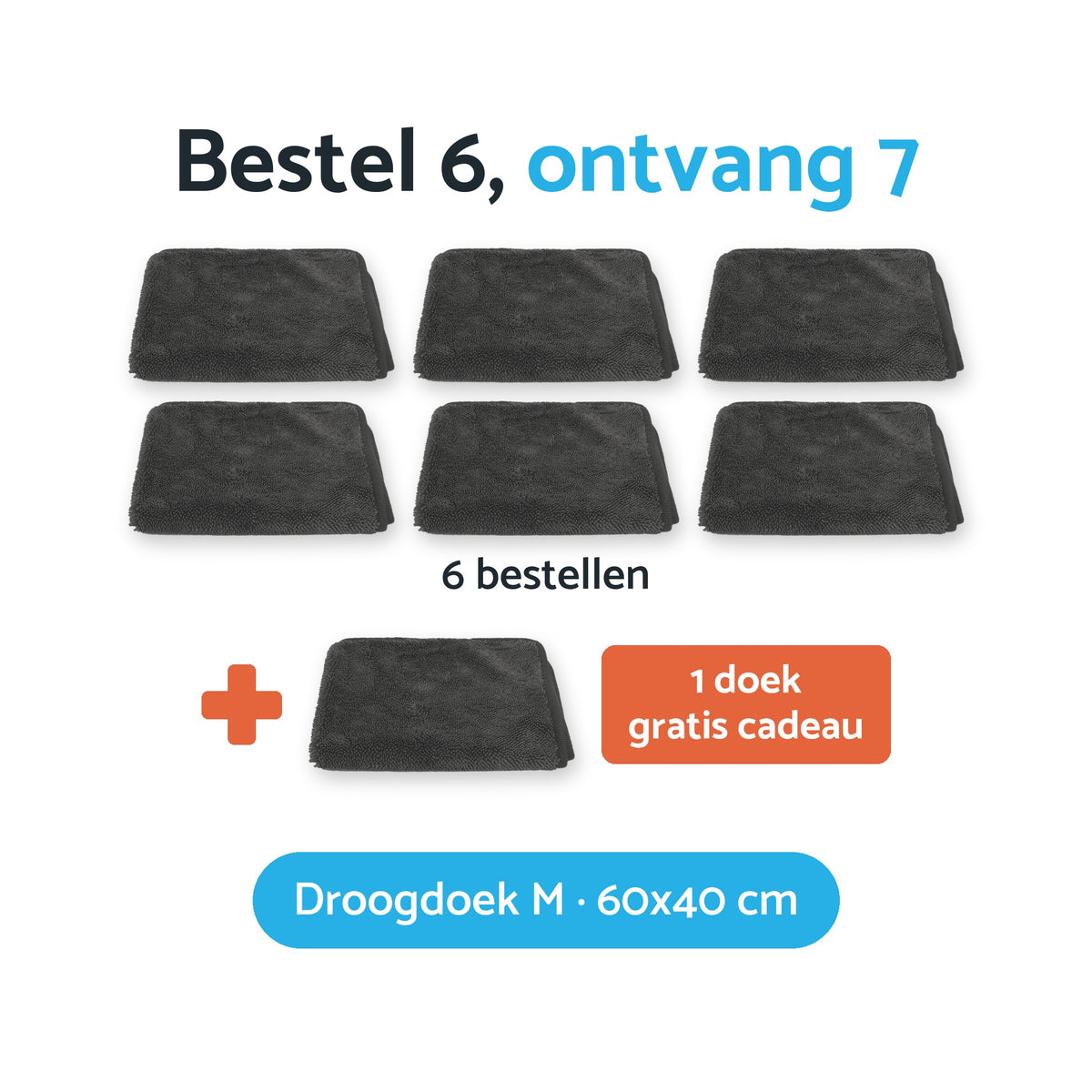 Bestel 6, ontvang 7: zes antraciet iZi-Clean droogdoeken M van 60x40 cm plus 1 doek gratis cadeau