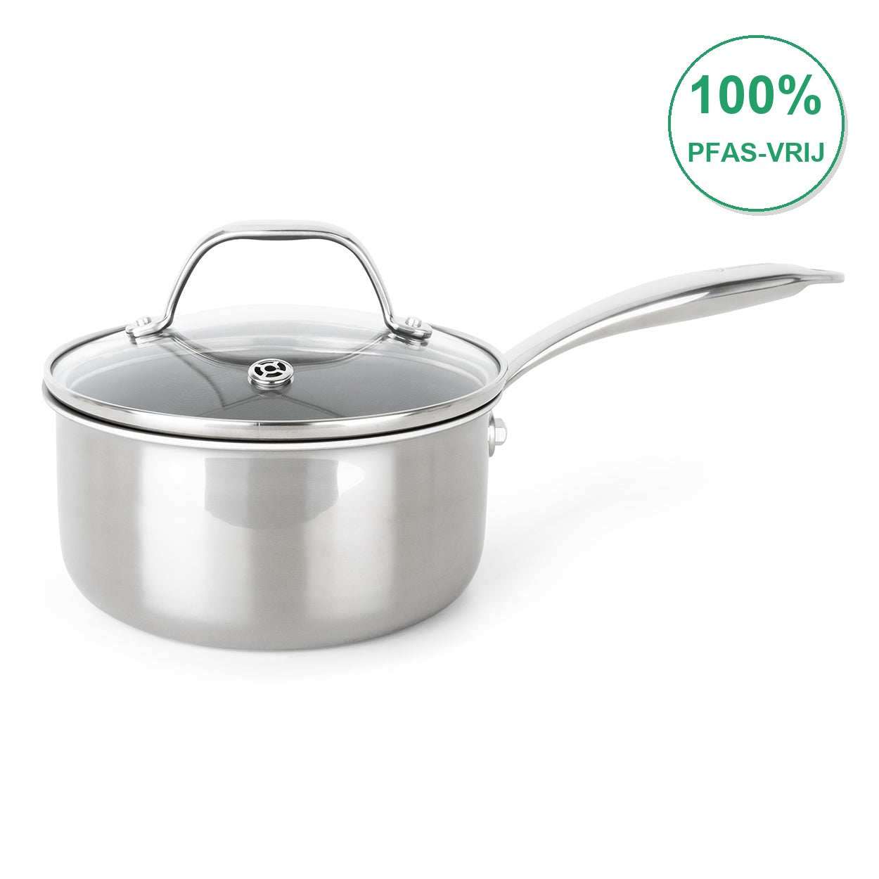 DotShield Steelpan 16cm met glazen deksel, PFAS-vrij en antiaanbaklaag van natuurlijk kwartszand.