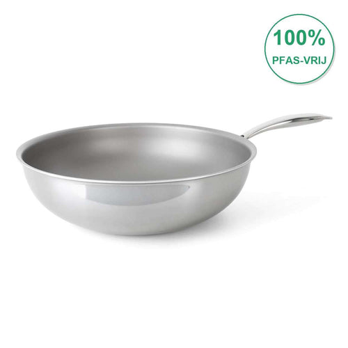 DotShield Wok 30cm met hoge rand en PFAS-vrije natuurlijke antiaanbaklaag voor gezond roerbakken en stomen