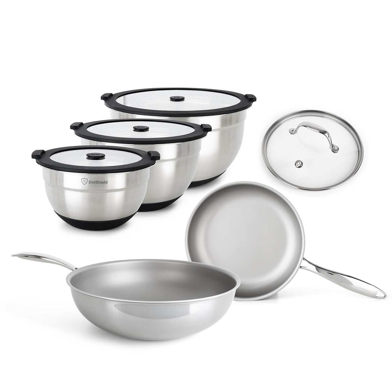 DotShield Versatile Set 9-delig met koekenpan, wok en mengkommen, PFAS-vrij en duurzaam