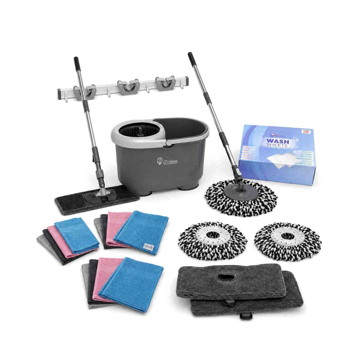 Turbo Twin schoonmaakset met mop, vervangingsmoppen, mophouder, iZi-Wash Sheets en wonderdoeken voor snelle en streeploze reiniging