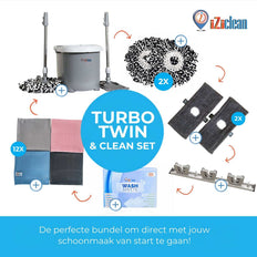 Turbo Twin schoonmaakset met moppen, refill, mophouder, iZi-Wash Sheets en wonderdoeken voor snelle en streeploze reiniging