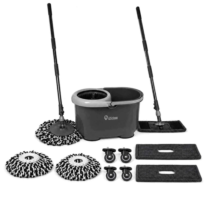 Turbo Twin Mop compleet bundel met 2-in-1 dweilset, microvezeldoeken en wielset voor centrifuge-emmer