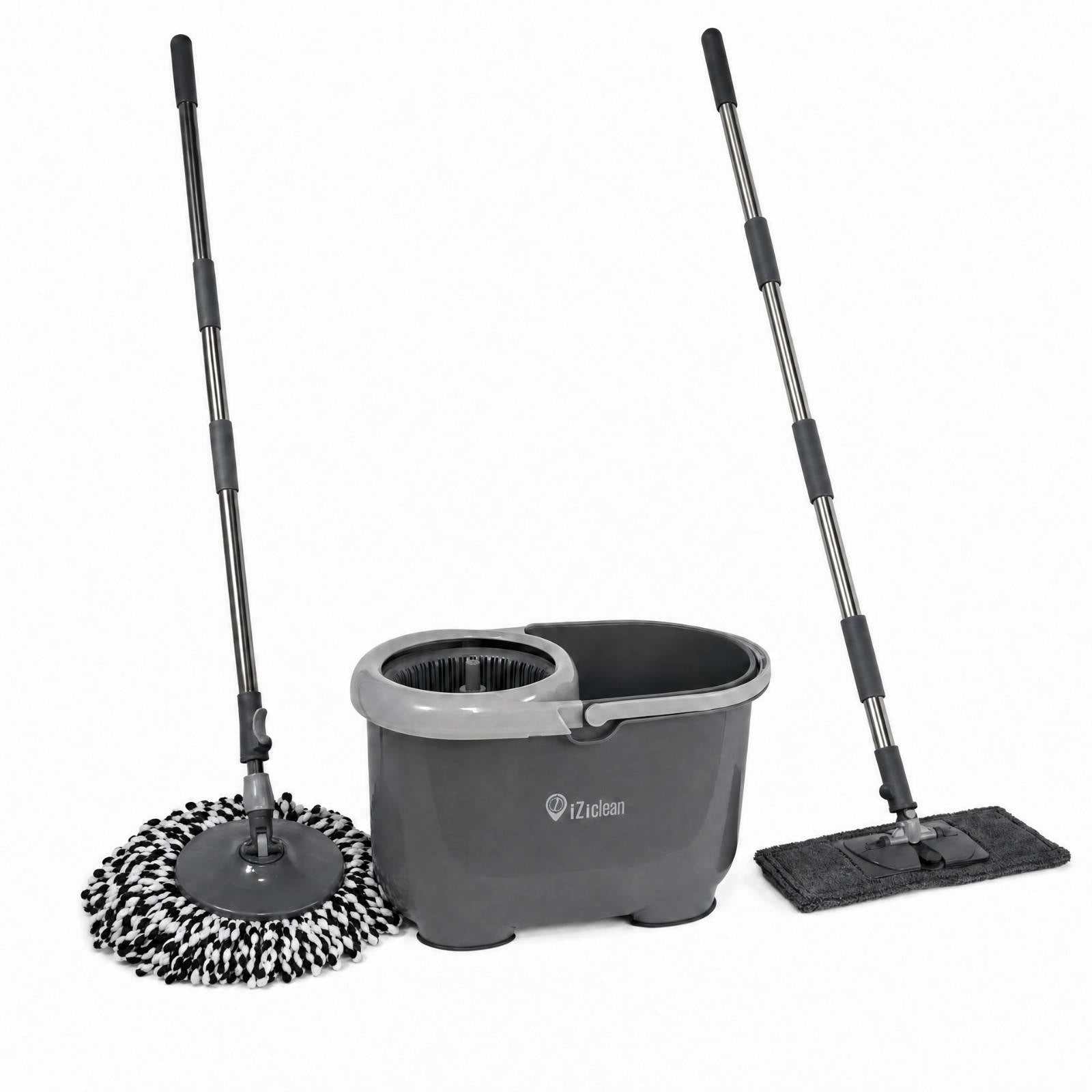 iZi-Clean Turbo Twin Mop — Set de nettoyage 2-en-1 avec frange ronde et frange plate